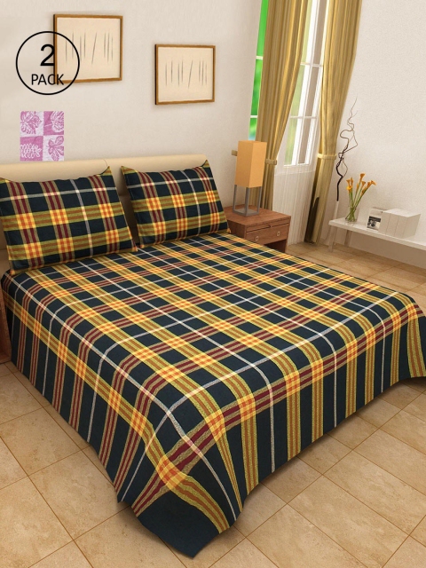 

KLOTTHE Navy Blue & Pink Set Of 2 Double King Bed Covers With 4 Pillow Covers