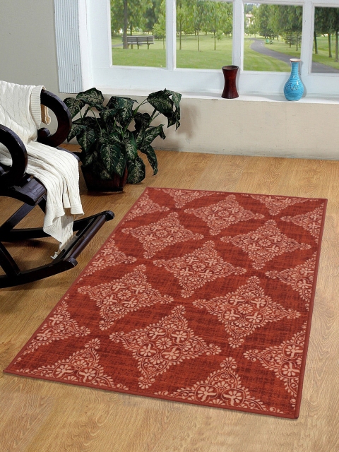 

RUGSMITH Red & Beige Ethnic Motifs Printed Anti-Skid Carpet