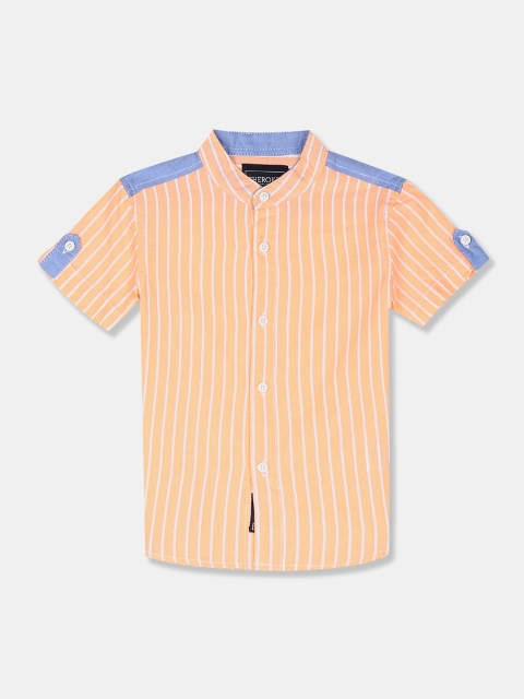 

Cherokee Boys Orange Regular Fit Striped Casual Shirt