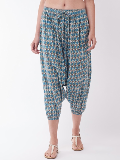 

InWeave Women Blue & White Floral Printed Straight-Fit Harem Pants