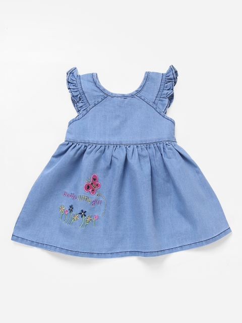 

The Magic Wand Girls Blue Embroidered Fit and Flare Cotton Dress
