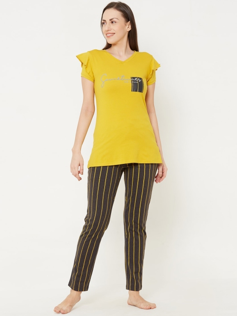 

Sweet Dreams Women Mustard Yellow & Coffee Brown Printed Night suit