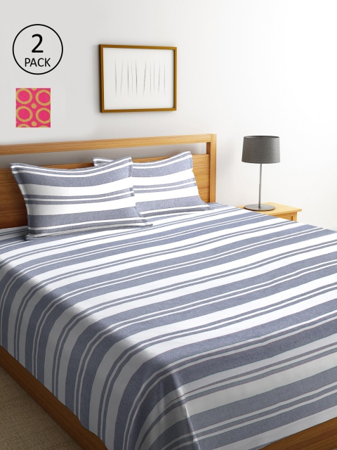 

KLOTTHE Set Of 2 Striped Double Bed Covers With 4 Pillow Covers, Pink