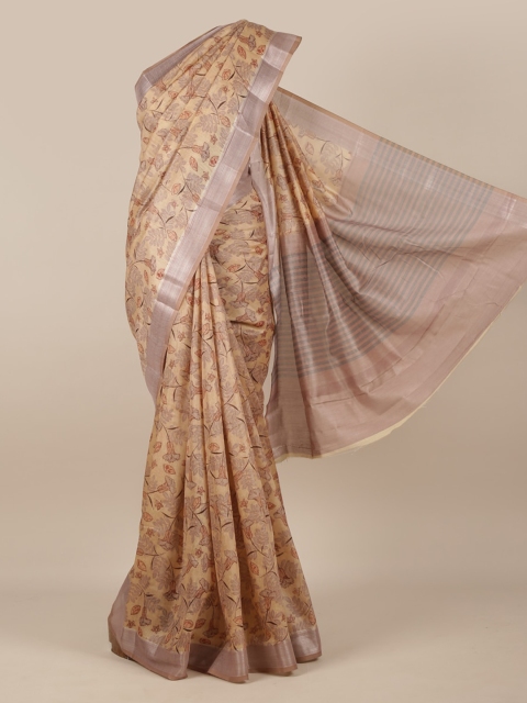 

Pothys Cream-Coloured & Mauve Jute Silk Woven Design Saree