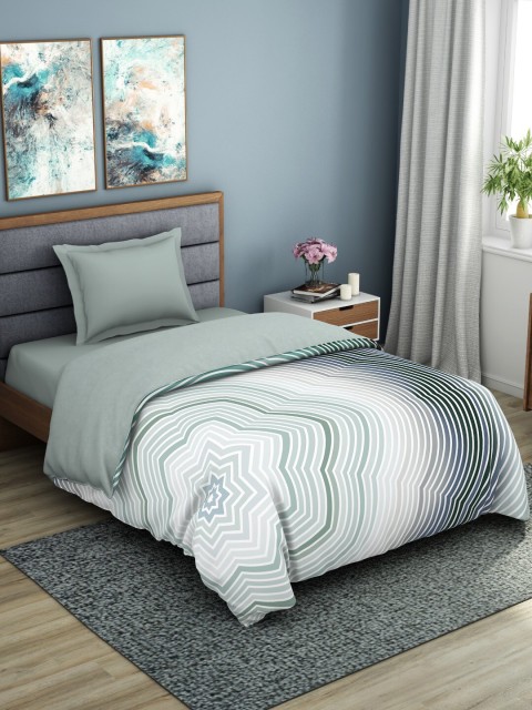 

SPACES Organic Cotton Sea Green & White Striped AC Room 150 GSM Single Bed Quilt