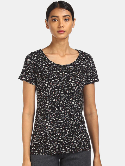

Sugr Women Black Printed Round Neck T-shirt