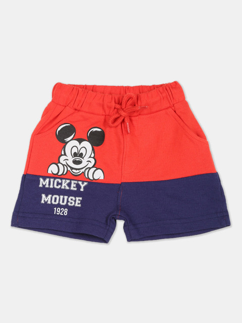 

Colt Boys Red & Navy Blue Mickey Mouse Print Regular Shorts