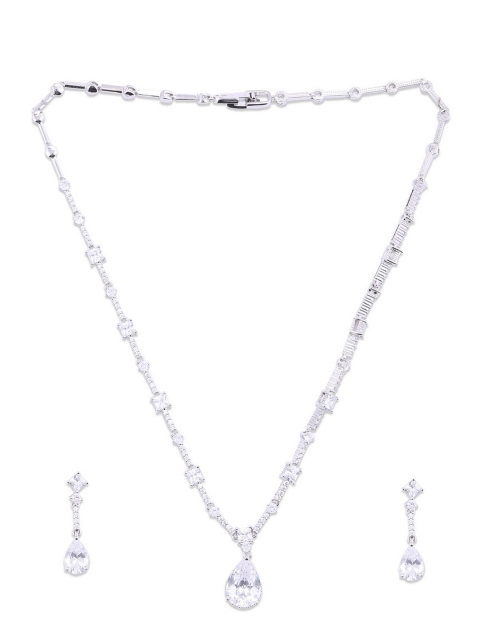 

shaze Silver-Toned & White CZ-Studded Jewellery Set