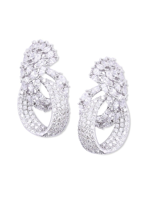

shaze Silver-Toned Rhodium-Plated Contemporary Hoop Earrings