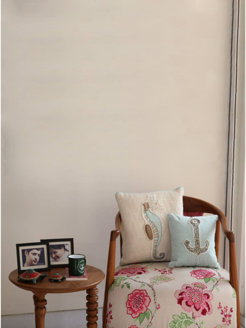 

Amoliconcepts Off-White & Brown Set of Single Embroidered Square Cushion Covers