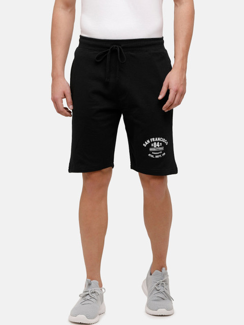 

MADSTO Men Black Printed Relaxed Fit Regular Shorts