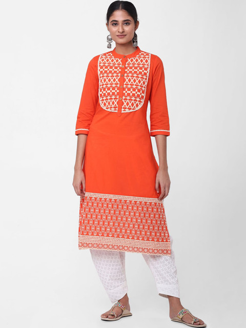 

Naari Women Orange Yoke Design Kurta