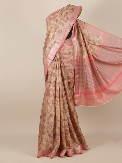 

Pothys Pink Printed Jute Silk Saree