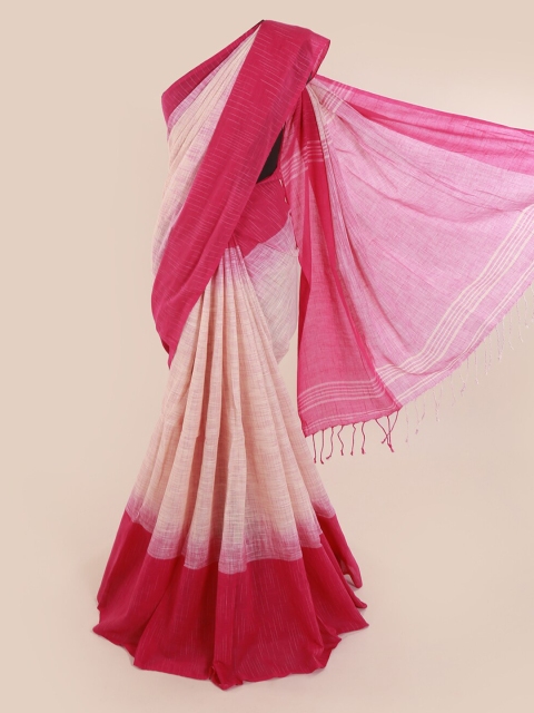 

Pothys Cream-Coloured & Pink Cotton Blend Printed Saree
