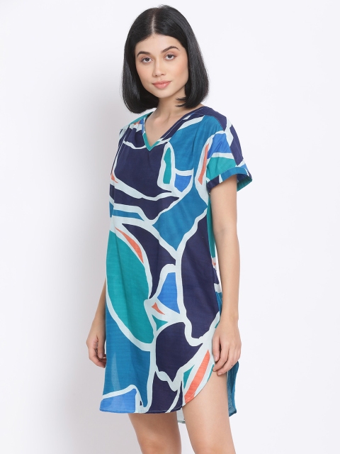 

Oxolloxo Women Blue & White Printed Cover-Up Dress
