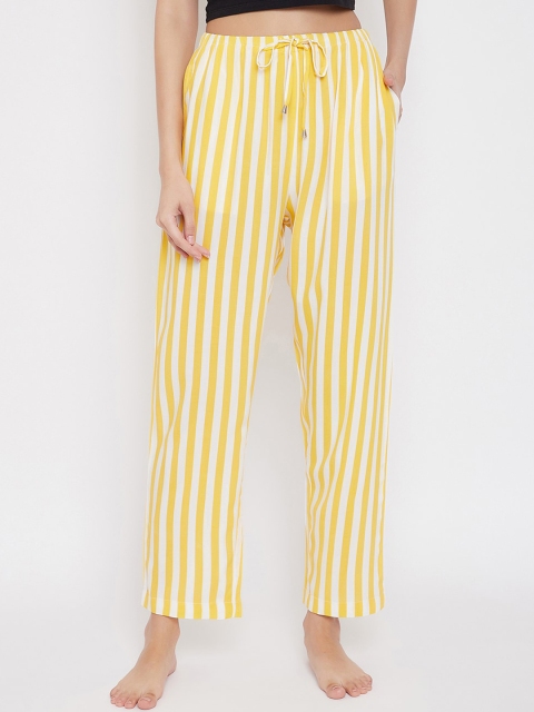 

Hypernation Women Yellow & White Striped Lounge Pants