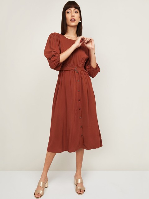 

CODE by Lifestyle Women Rust Solid Fit and Flare Dress