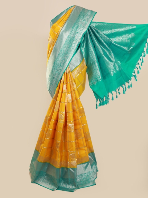 

Pothys Yellow & Green Pure Silk Woven Design Kanjeevaram Saree
