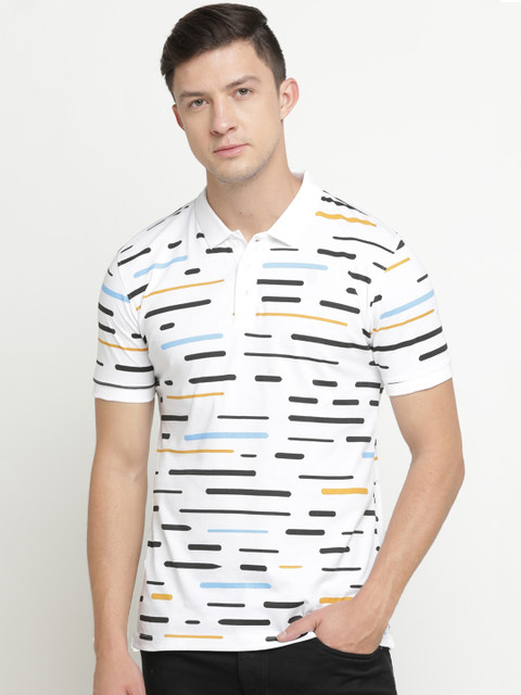 

Maniac Men White Printed Polo Collar T-shirt