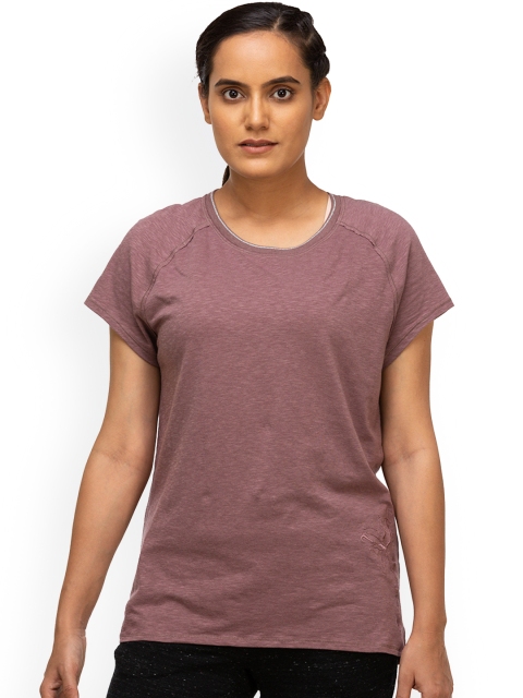

Domyos By Decathlon Women Maroon Solid Round Neck T-shirt
