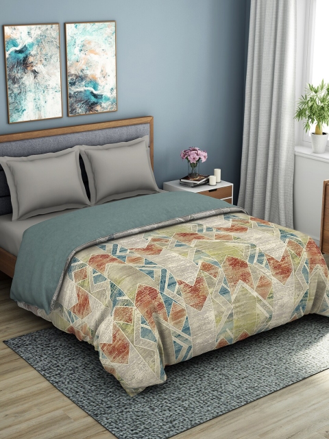 

SPACES Cream-Coloured & Brown Geometric AC Room 150 GSM Double Bed Quilt