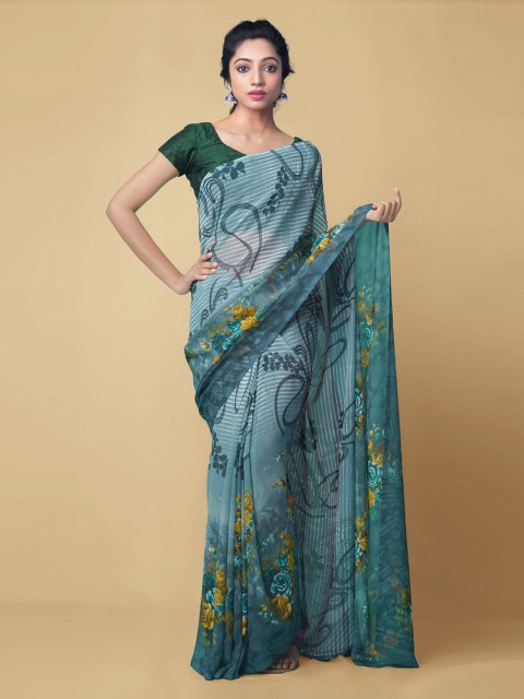 

Unnati Silks Grey Pure Georgette Printed Murshidabad silk Saree