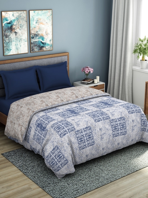 

SPACES Brown & Navy Blue Ethnic Motifs AC Room 150 GSM Double Bed Quilt