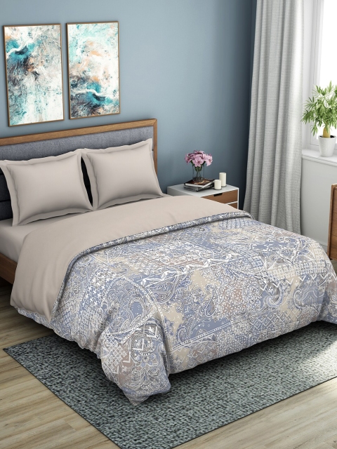 

SPACES Grey & Blue Ethnic Motifs AC Room 150 GSM Double Bed Quilt