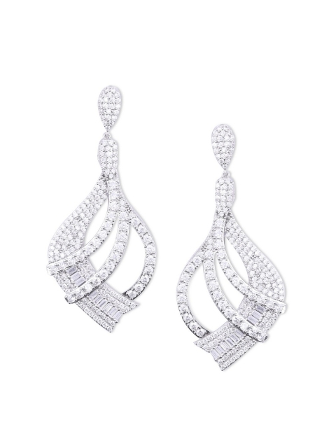 

shaze Silver-Toned Rhodium-Plated Contemporary Drop Earrings