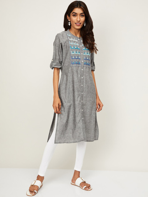 

Melange By Lifestyle Women Grey Yoke Design Kurta
