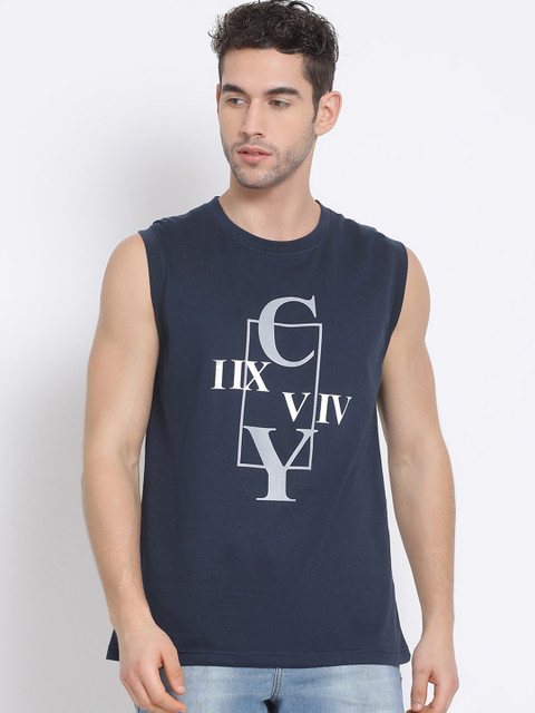 

Club York Men Navy Blue Printed Round Neck T-shirt
