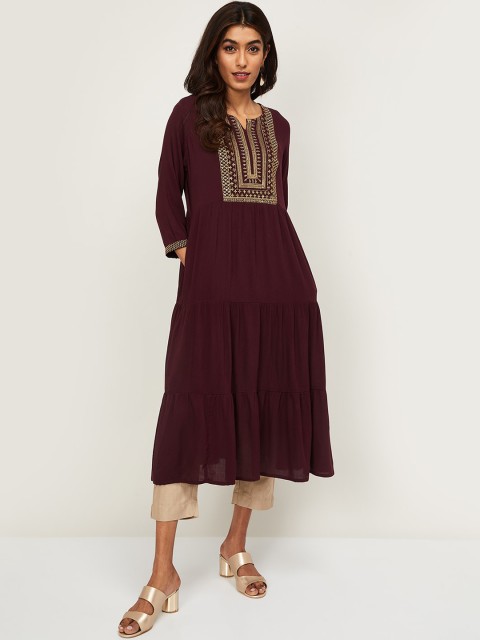 

Melange By Lifestyle Women Burgundy Yoke Design Anarkali Kurta