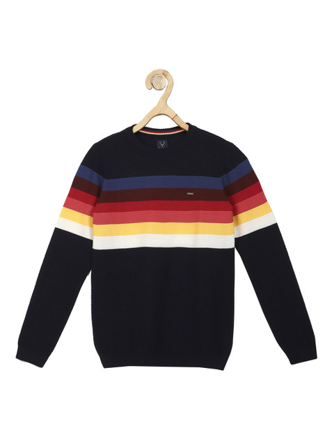 

Allen Solly Junior Boys Navy Blue Striped Pullover Sweater