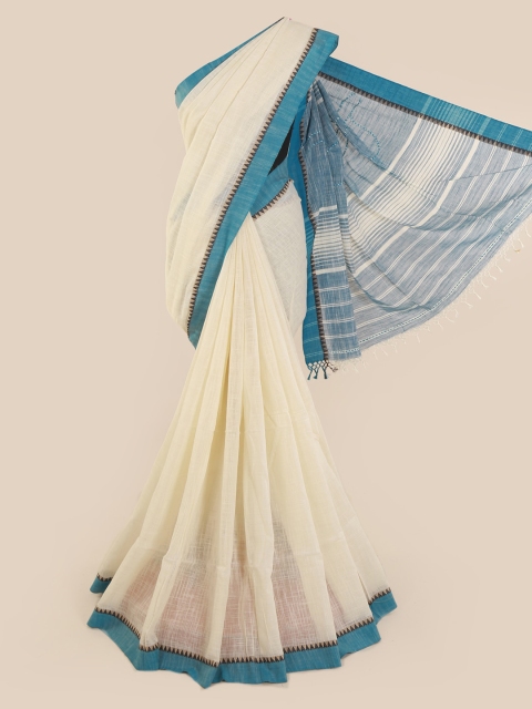 

Pothys White Solid Cotton Blend Saree