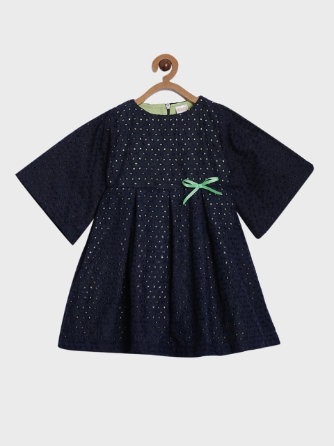 

Aomi Girls Blue Self Design Fit and Flare Dress