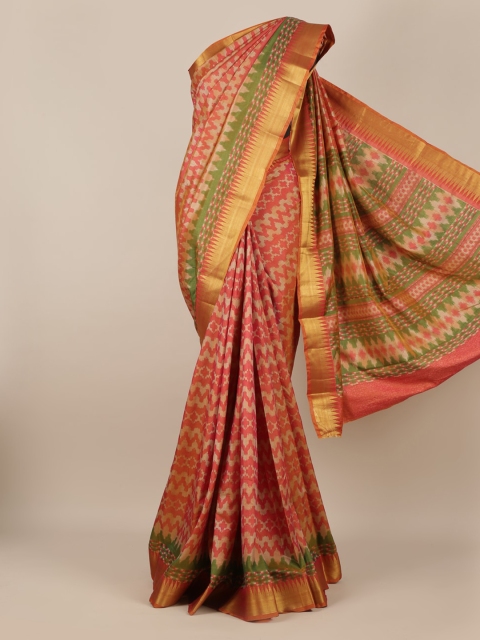 

Pothys Pink Printed Jute Silk Saree