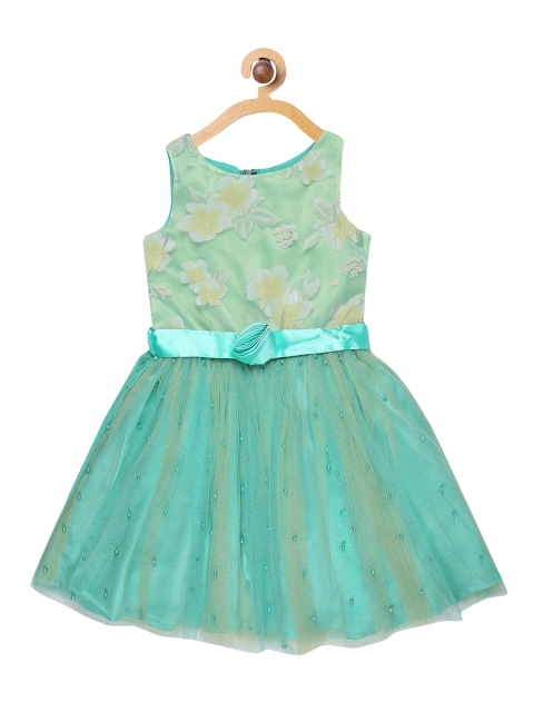 

Butterfly Blush Girls Green Self Design Fit and Flare Dress