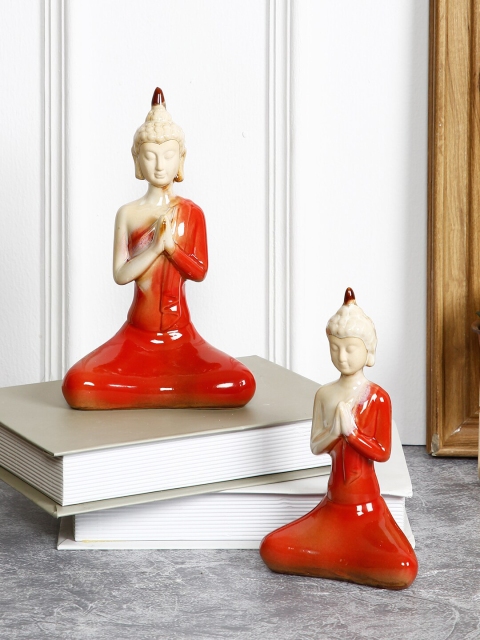 

TAYHAA Set Of 2 Red Tranquil Buddha Showpieces