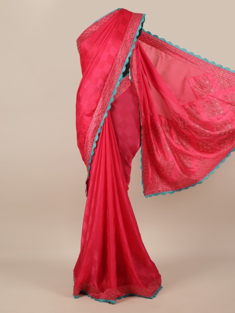 

Pothys Pink Checked Poly Chiffon Saree