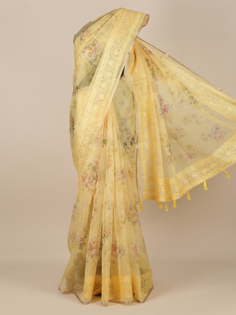 

Pothys Yellow & Brown Tissue Embroidered Saree