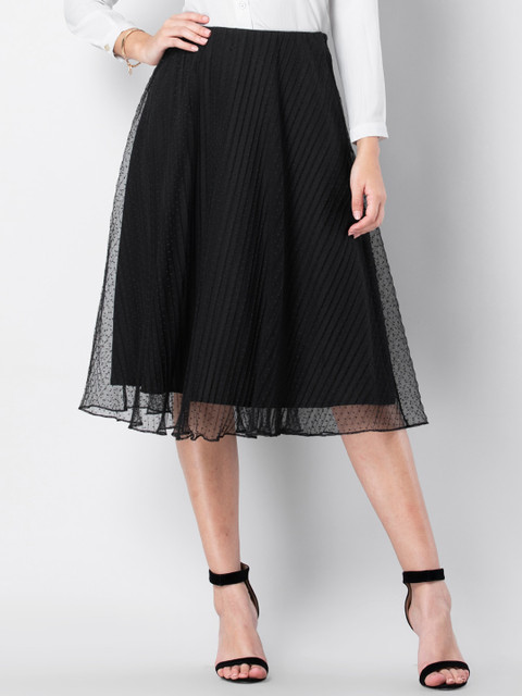 

FabAlley Women Black Self-Design Pleated A-Line Skirt