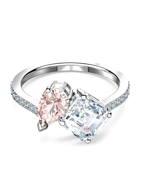 

SWAROVSKI Silver-Toned & Pink Attract Soul Ring Rhodium plated 55