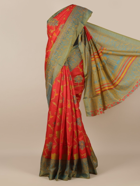 

Pothys Red Printed Jute Silk Saree