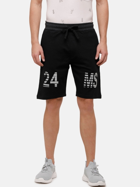 

MADSTO Men Black Printed Regular Fit Sports Shorts