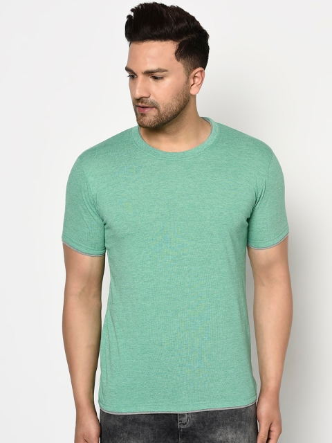 

ELEGANCE Men Green Solid Round Neck T-shirt