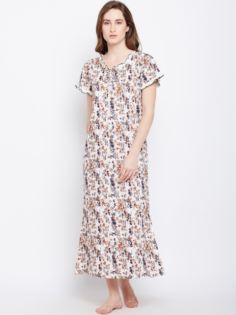 

Claura White & Brown Printed Cotton Nightdress