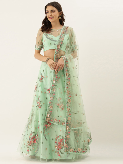 

panchhi Green Embroidered Semi-Stitched Lehenga & Unstitched Blouse with Dupatta