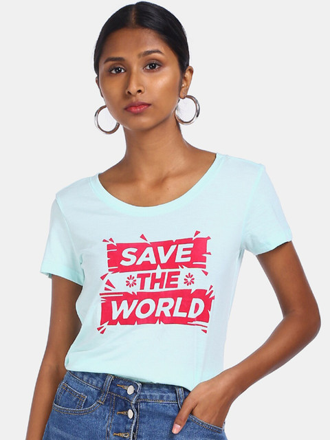 

Sugr Women Blue Printed Round Neck T-shirt