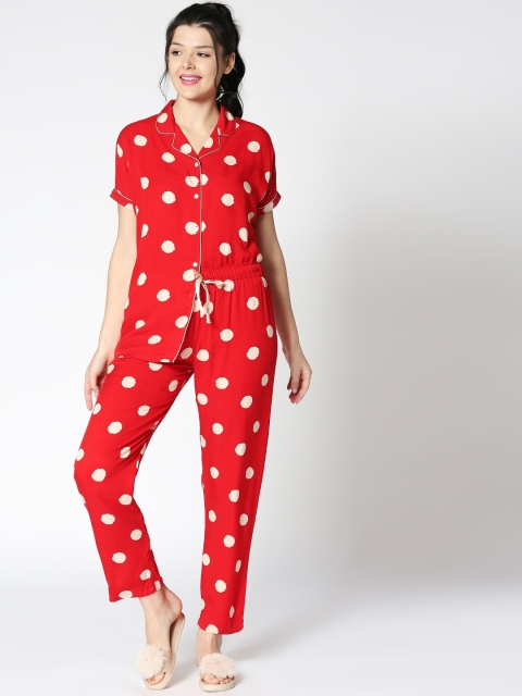 

Zeyo Women Red & White Printed Night suit