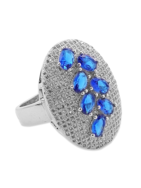 

shaze Silver-Toned White & Blue CZ-Studded Finger Ring